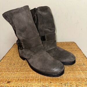 Miz Mooz Boots Women's 39/ 9 Gray Suede Single Strap Moto Biker Zip Hippie Y2K